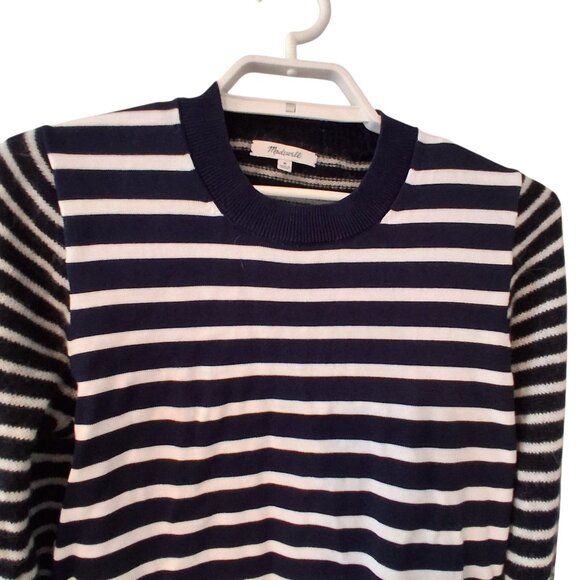 Madewell Mixed Yarn striped sweater top womens Medium navy alpaca blend Spr '25 - Picture 3 of 4